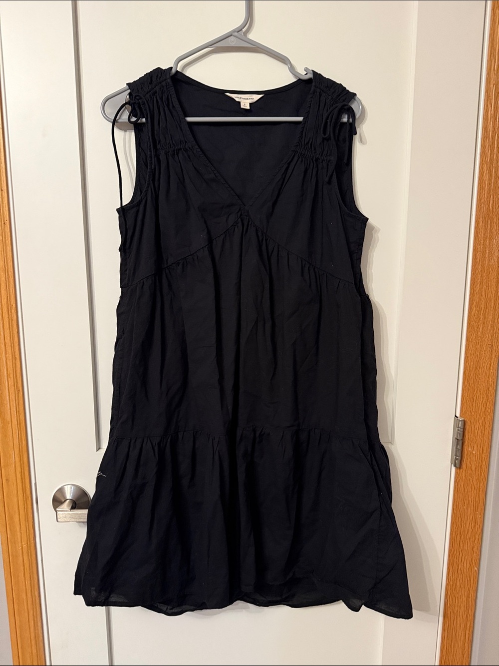 Lucky Brand Black Sleeveless V-Neck Tiered Cotton Dress- small